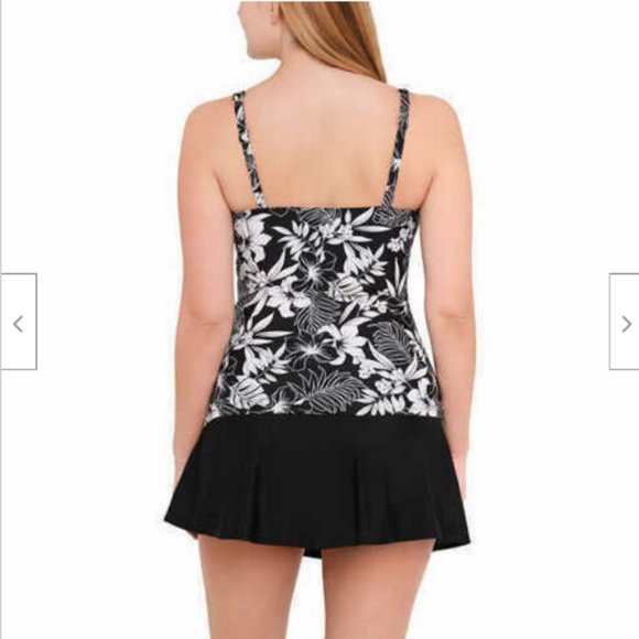 NWT Womens CHRISTINA Black White Floral Tankini Swim Black Skirt Suit - Picture 2 of 13